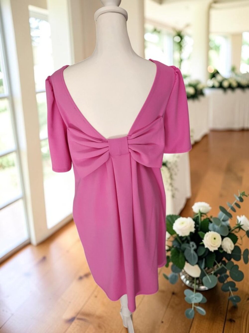 💖 Carole Christian Pink Bow Back Dress Large NWT 💖 - Picture 6 of 11